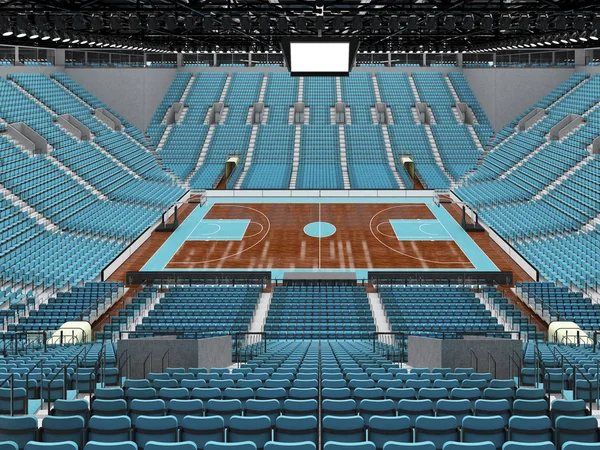 美丽的现代体育竞技场为 vip 篮球框灯和 1 万球迷的天空蓝色座椅 — 图库照片
