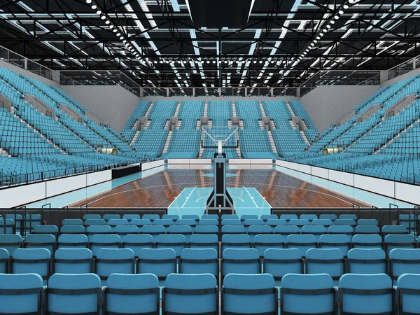 Gyönyörű modern sport arena kosárlabda VIP dobozok fények és Égszínkék ülések tíz ezer rajongó — Stock Fotó