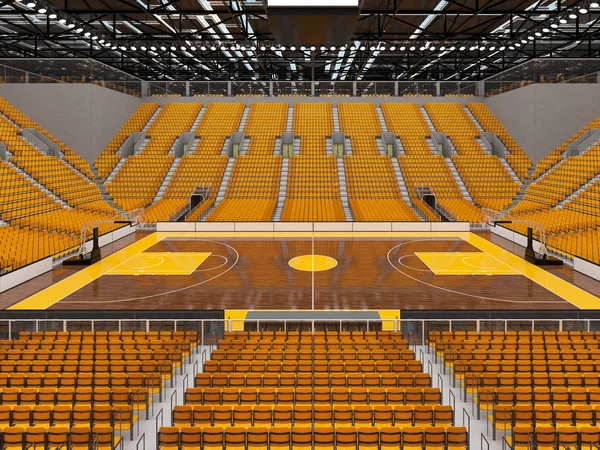 Bonita arena esportiva moderna para basquete com luzes de caixas VIP e assentos amarelos para dez mil fãs — Fotografia de Stock