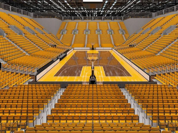 Bonita arena esportiva moderna para basquete com luzes de caixas VIP e assentos amarelos para dez mil fãs — Fotografia de Stock