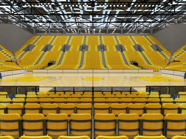 Belle arène de sport moderne pour le basket-ball avec des boîtes VIP lumières et sièges jaune vif pour dix mille fans — Photo
