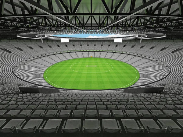 Красивий сучасний круглий крикетний стадіон з білими сидіннями та VIP-коробками для п'ятдесяти тисяч фанатів — стокове фото