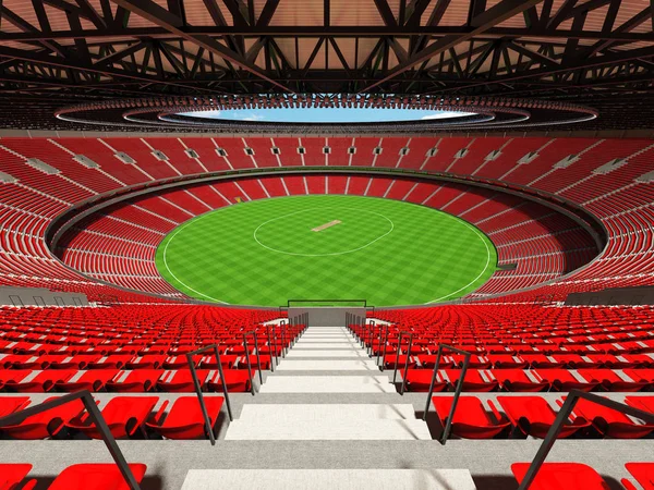 Красивий сучасний круглий крикетний стадіон з червоними сидіннями та VIP-коробками для п'ятдесяти тисяч фанатів — стокове фото