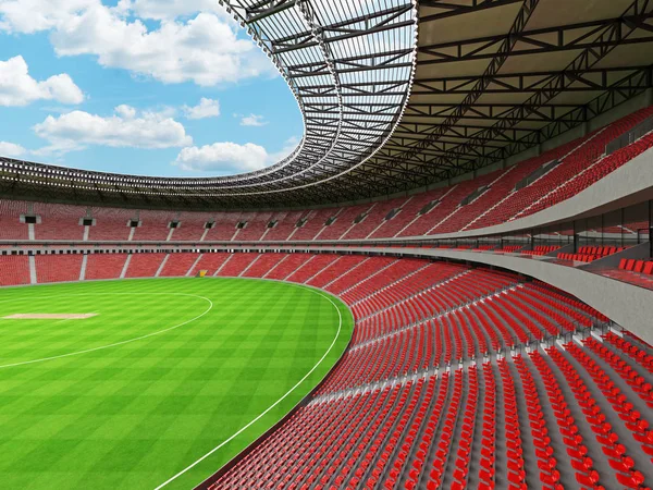 Hermoso estadio de cricket redondo moderno con asientos rojos y cajas VIP para cincuenta mil fans —  Fotos de Stock