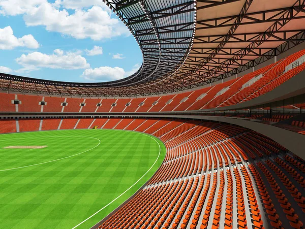Lindo estádio de críquete redondo moderno com assentos laranja e caixas VIP para cinquenta mil fãs — Fotografia de Stock