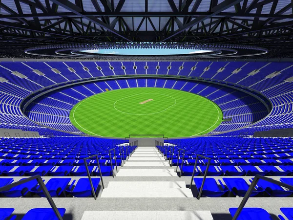 Красивий сучасний круглий крикетний стадіон з синіми сидіннями та VIP-коробками для п'ятдесяти тисяч фанатів — стокове фото