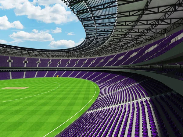 Beautiful modern  round cricket stadium with purple seats and VIP boxes for fifty thousand fans