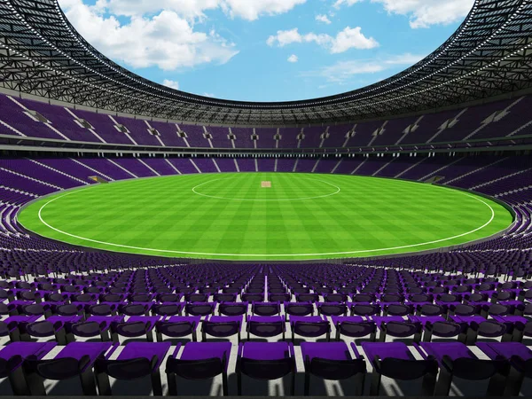 Beautiful modern  round cricket stadium with purple seats and VIP boxes for fifty thousand fans