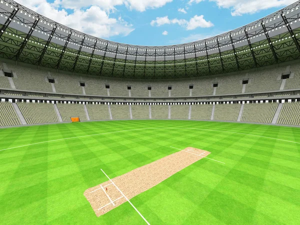 Beautiful modern  round cricket stadium with olive gray green seats and VIP boxes for fifty thousand fans