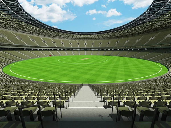 Beautiful modern  round cricket stadium with olive gray green seats and VIP boxes for fifty thousand fans