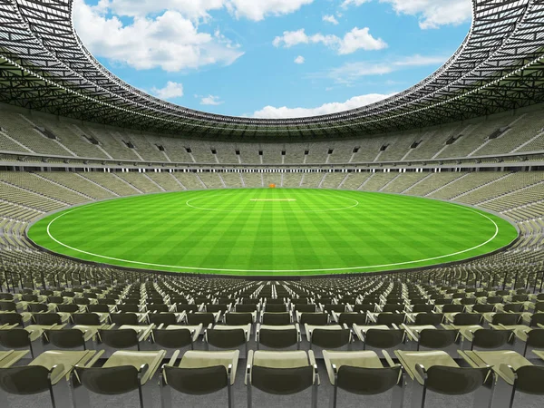 Beautiful modern  round cricket stadium with olive gray green seats and VIP boxes for fifty thousand fans