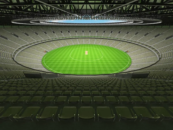 Lindo estádio de críquete redondo moderno com assentos verdes cinza-oliva e caixas VIP para cinquenta mil fãs — Fotografia de Stock