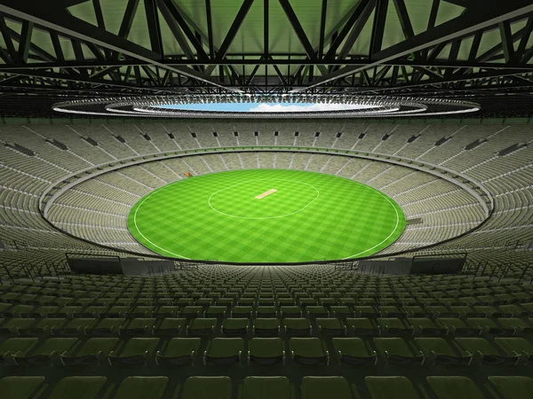Красивий сучасний круглий крикетний стадіон з оливково-сірими зеленими сидіннями та VIP-коробками для п'ятдесяти тисяч фанатів — стокове фото