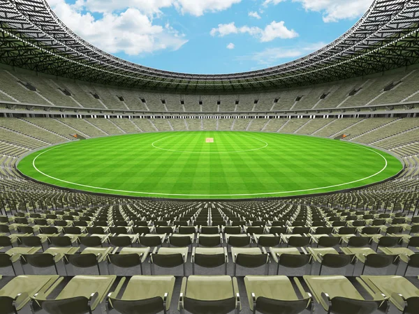 Hermoso estadio de cricket redondo moderno con asientos verdes gris oliva y cajas VIP para cincuenta mil fans —  Fotos de Stock