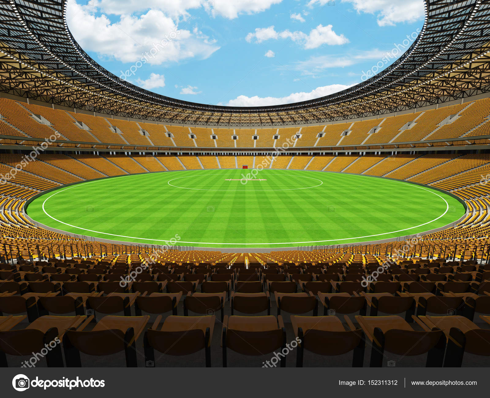 Beautiful Modern Round Cricket Stadium With Orange Seats And Vip Boxes For Fifty Thousand Fans Stock Photo C Danilo Vuletic 152311312