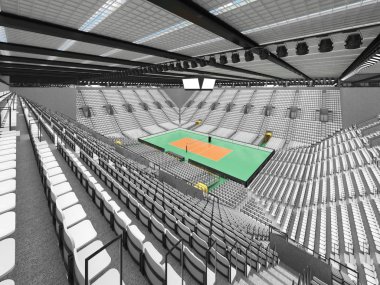 Güzel modern Voleybol arena beyaz koltuklar ve VIP kutuları on beş bin hayranları için