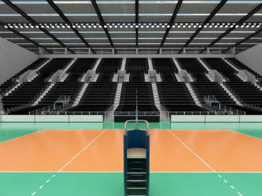 Güzel modern Voleybol arena siyah koltuklar ve VIP kutuları on beş bin hayranları için