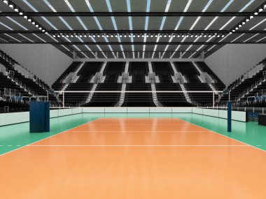 Güzel modern Voleybol arena siyah koltuklar ve VIP kutuları on beş bin hayranları için