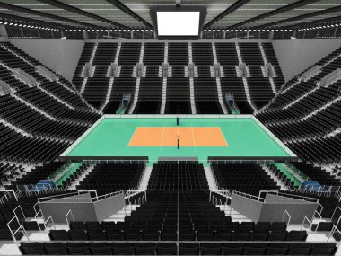 Güzel modern Voleybol arena siyah koltuklar ve VIP kutuları on beş bin hayranları için