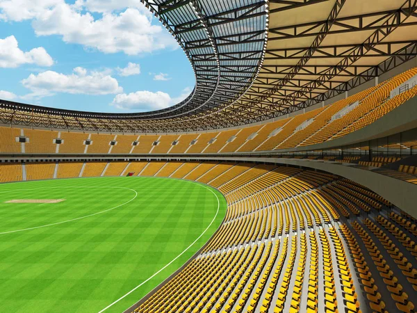 Piękny nowoczesny okrągły cricket stadium z pomarańczowy foteli i polach Vip dla pięćdziesiąt tysięcy fanów — Zdjęcie stockowe