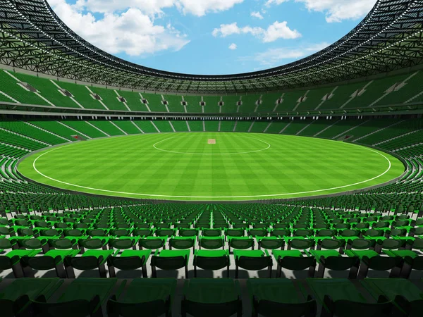 Piękny nowoczesny okrągły cricket stadium z Vip pola dla pięćdziesiąt tysięcy fanów i zielone siedziska — Zdjęcie stockowe