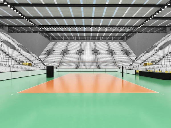 Mooie moderne volleybal arena met witte zitplaatsen en VIP-vakken voor vijftien duizend fans — Stockfoto