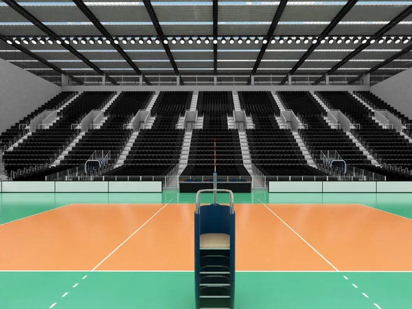 Beautiful modern volleyball arena with black seats and VIP boxes for fifteen thousand fans — Stock Photo, Image