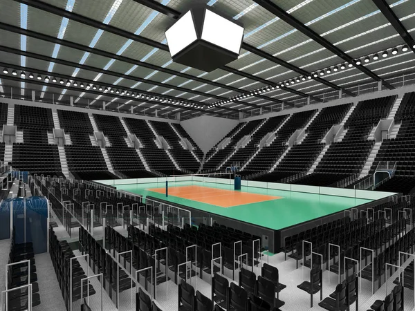 Красива сучасна волейбольна арена з чорними сидіннями та VIP коробками для п'ятнадцяти тисяч фанатів — стокове фото