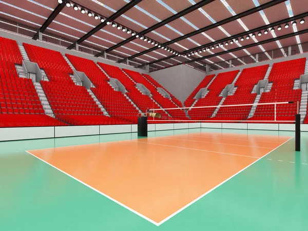 Mooie moderne volleybal arena met rode zetels en VIP-vakken voor vijftien duizend fans — Stockfoto