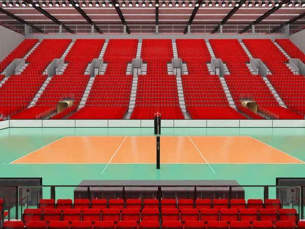 Bella moderna arena di pallavolo con sedili rossi e scatole VIP per quindicimila fan — Foto Stock