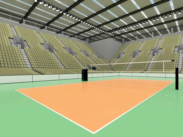 Красива сучасна волейбольна арена з оливково-зеленими сірими сидіннями та VIP коробками для п'ятнадцяти тисяч фанатів — стокове фото