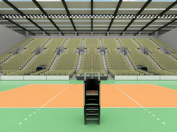 Красива сучасна волейбольна арена з оливково-зеленими сірими сидіннями та VIP коробками для п'ятнадцяти тисяч фанатів — стокове фото