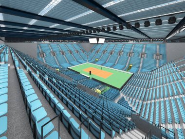 Gökyüzü mavi koltuklar ve VIP kutuları on beş bin hayranları için güzel modern Voleybol arena