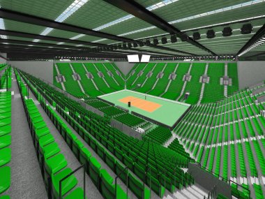 Güzel modern Voleybol arena yeşil koltuklar ve VIP kutuları on beş bin hayranları için