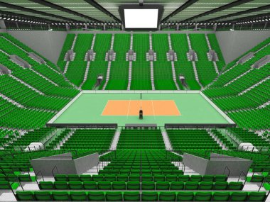 Güzel modern Voleybol arena yeşil koltuklar ve VIP kutuları on beş bin hayranları için