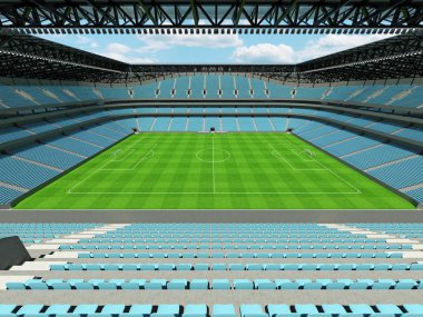 Güzel modern futbol - Futbol Stadyumu ile gökyüzü mavi sandalye ve VIP kutuları elli bin hayranları için