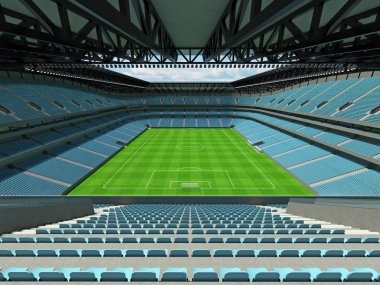 Güzel modern futbol - Futbol Stadyumu ile gökyüzü mavi sandalye ve VIP kutuları elli bin hayranları için