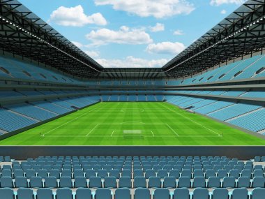 Güzel modern futbol - Futbol Stadyumu ile gökyüzü mavi sandalye ve VIP kutuları elli bin hayranları için