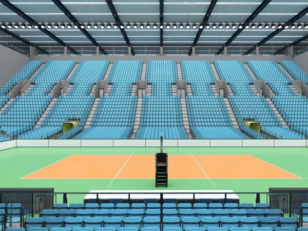 Beautiful modern volleyball arena with sky blue seats and VIP boxes for fifteen thousand fans — Stock Photo, Image