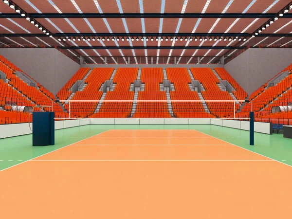 Belle arène moderne de volley-ball avec des sièges orange et des boîtes VIP pour quinze mille fans — Photo