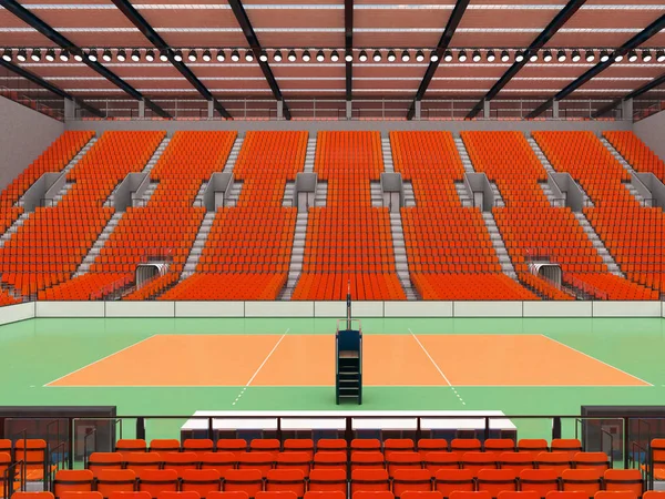 Beautiful modern volleyball arena with orange seats and VIP boxes for fifteen thousand fans — Stock Photo, Image