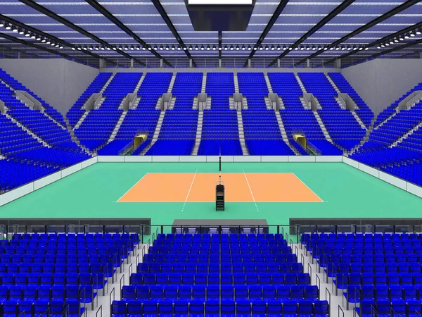 Gyönyörű modern röplabda arena kék ülések és a Vip dobozokban tizenötezer rajongók — Stock Fotó