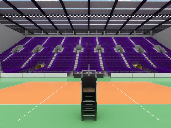 Красива сучасна волейбольна арена з фіолетовими сидіннями та VIP коробками для п'ятнадцяти тисяч фанатів — стокове фото