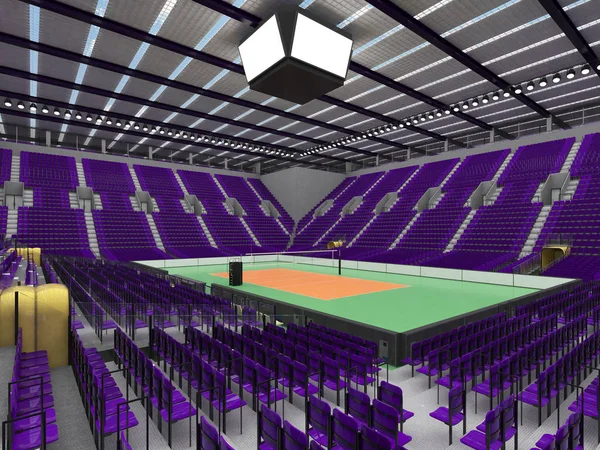Belle arène moderne de volley-ball avec des sièges violets et des boîtes VIP pour quinze mille fans — Photo