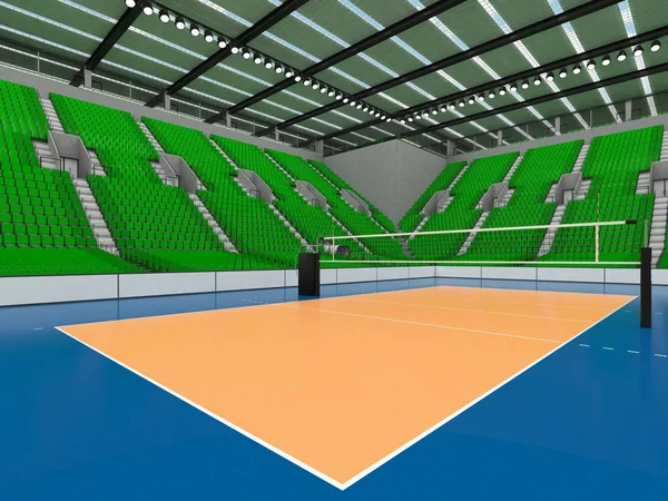 Schöne moderne Volleyballarena mit grünen Sitzen und VIP-Logen für fünfzehntausend Fans — Stockfoto