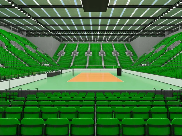 Gyönyörű modern röplabda arena zöld ülések és a Vip dobozokban tizenötezer rajongók — Stock Fotó
