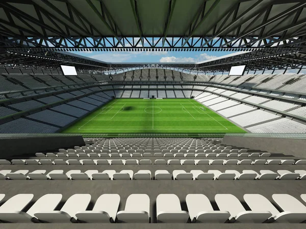 Piękny nowoczesny piłka nożna - stadion piłkarski z czarnymi krzesłami i polach Vip dla pięćdziesiąt tysięcy fanów — Zdjęcie stockowe