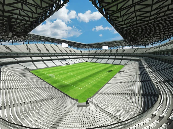 Hermoso fútbol moderno - estadio de fútbol con sillas negras y cajas VIP para cincuenta mil aficionados —  Fotos de Stock