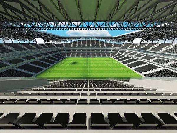 Beautiful modern soccer -  football stadium with  black chairs and VIP boxes for fifty thousand fans — Stock Photo, Image