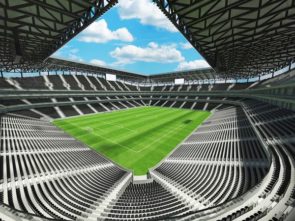 Hermoso fútbol moderno - estadio de fútbol con sillas negras y cajas VIP para cincuenta mil aficionados —  Fotos de Stock